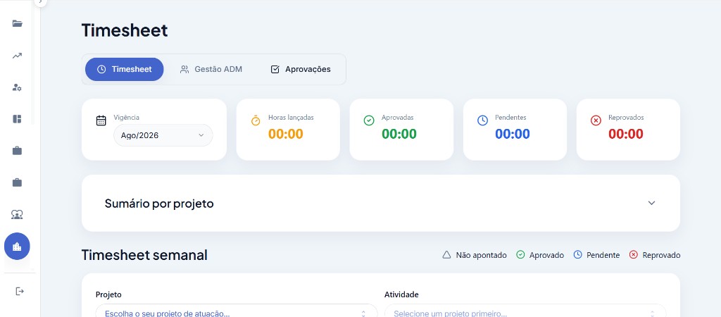 Timesheet - Apontamento semanal de horas e aprovações